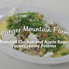 Poached Chicken and Apple Ragu over Creamy Polenta