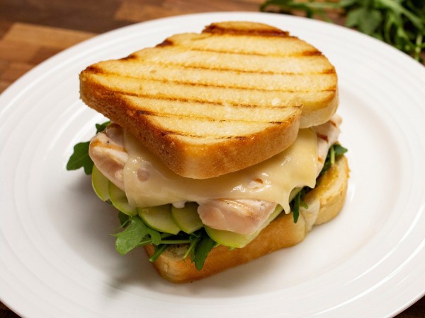 Cheesy Chicken Cutlet Sandwich with Apple and Arugula