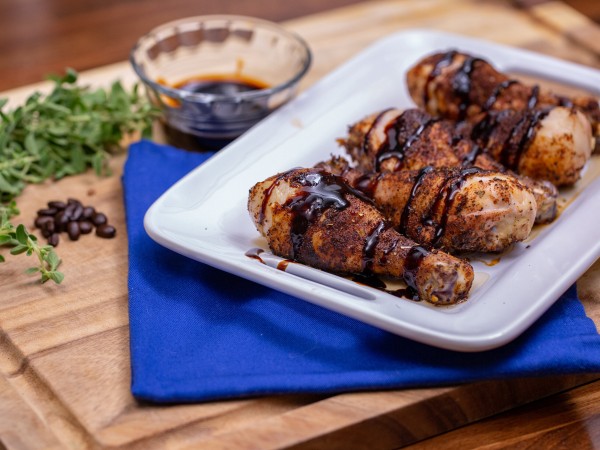 Coffee Rubbed Chicken Drumsticks with Balsamic Glaze