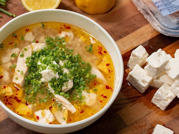 Greek Lemon Chicken Soup with Feta