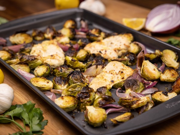 Sheet Pan Honey Mustard Chicken with Crispy Brussel Sprouts