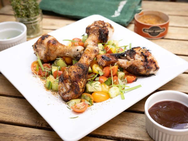 Grillin' & Chillin' - Grilled Chicken Drumsticks with Tomato Cucumber Salad