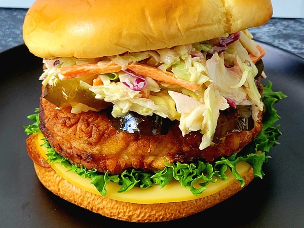 Chicken Fried Chicken Burger with Honey Mustard Coleslaw