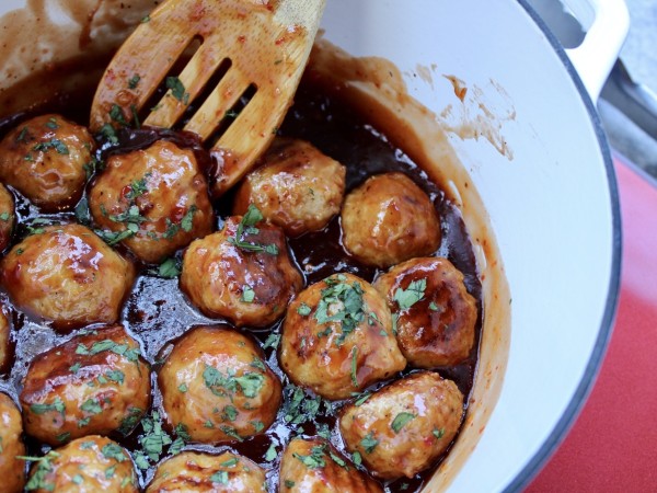 BBQ Sweet Chili Chicken Meatballs from @chefsoutherntemp