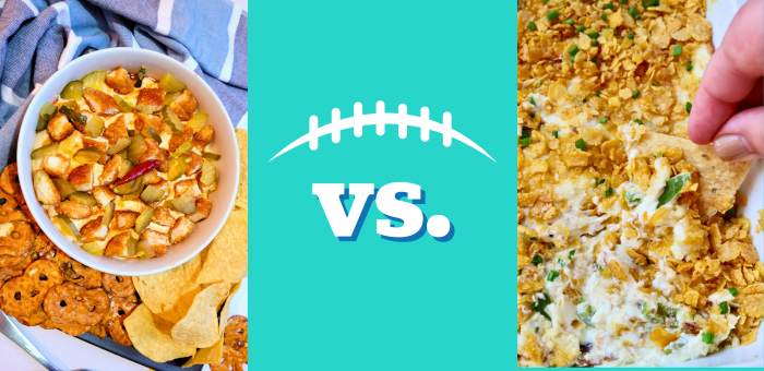 Nashville Hot Chicken Dip vs. Shredded Jalapeño Popper Dip made with Springer Mountain Farms chicken – tailgating dips competition.