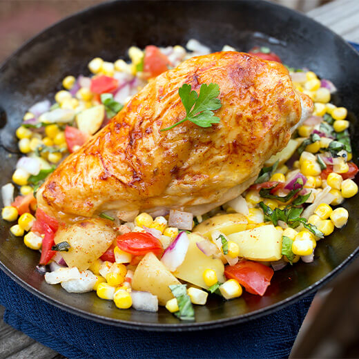 chicken in a stir fry in a pan