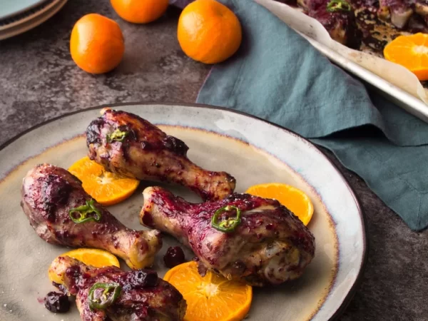 Blueberry Satsuma Glazed Chicken Drumsticks